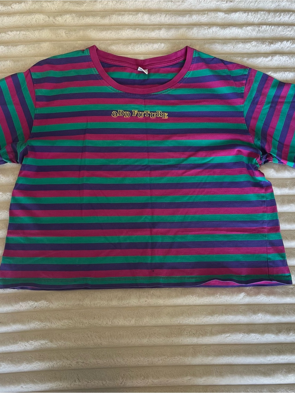Odd Future Striped Crop Tee in Purple & Teal
